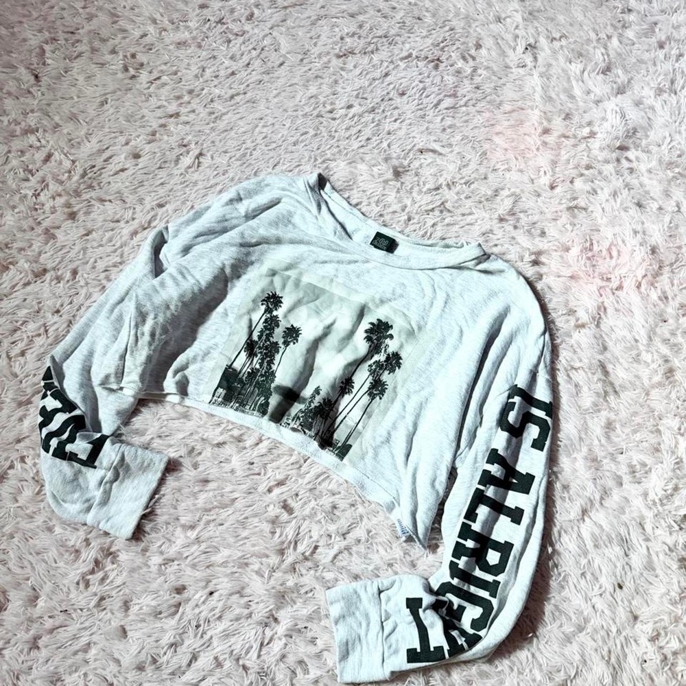 Oversized Edgy Beach Tropical Surfer California Boxy Crop Top Womens M Graphic